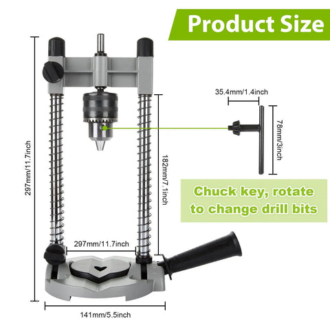 Front view of Portable Drill Press Stand For Hand Drills Handy Adjustable Multi-Angle Holder Guide Fits 1.5-13mm Drill Bits