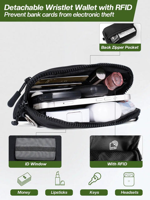Clip And Go Phone Lanyard With Wallet Crossbody Strap Detachable RFID Wristlet Wallet with ID window and zipper pocket