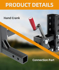 Close-up of Manual Heavy Duty Implement Lift with hand crank and connection part for ATV UTV, 2 inch receiver detail.