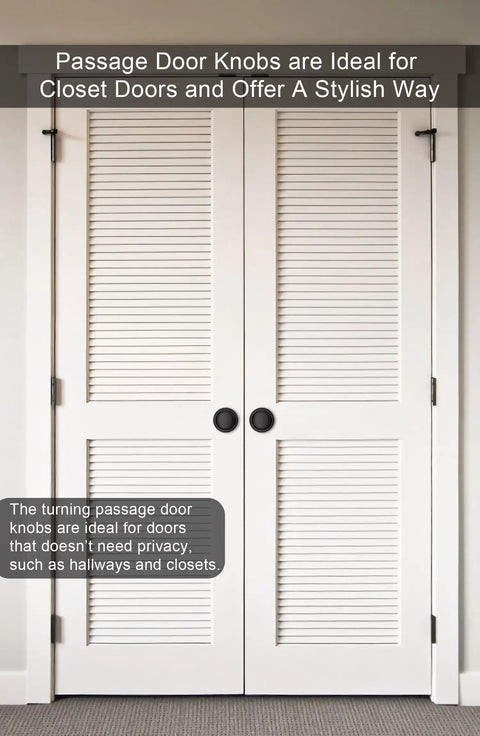Louvered closet doors with oil rubbed bronze passage door knobs for hallways and closets interior doors non locking hardware.