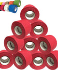 Stick Tight Drumstick Grip Tape Pro Pack With Ten Red Cotton Gauze Wraps For No Slip Nonsense And Shred Ready Performance Made In Usa, red cotton gauze rolls stacked.