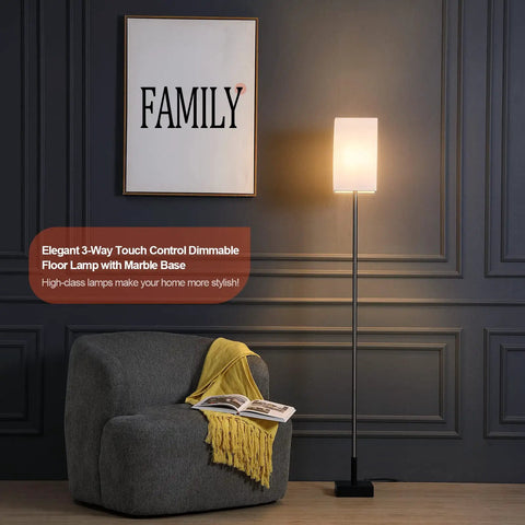 Tall Floor Lamp With Linen Shade For Living Room And Bedroom - Modern Standing Light, Safe And Sturdy Base, Silver Finish