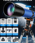 High Powered 90mm Aperture 800mm Refractor Telescope For Adults Beginner Friendly Astronomy Starter Kit showing components and tripod