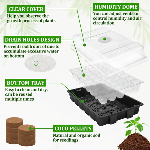Two Pack All In One Seed Starter Trays With 80 Coco Pellets Humidity Covers No Fuss Indoor Seed Germination System For Herbs Vegetables And Flowers Seed Starter Kit