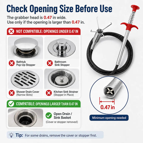61 Inch Flexible Sink Drain Grabber With 4 Claw Pickup Tool For Tight Spaces And Narrow Drains, Grabs Hair, Debris, And Small Items Fast In Kitchen Sinks, Showers, And Drains