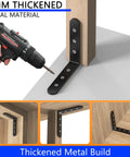20 Pack Heavy Duty L Corner Shelf Brackets 4x4 Inch Black being installed on wood, showing 90 degree right angle support
