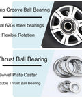 Heavy Duty Rubber Caster Wheels 8 Inch Set Of 4 Black Industrial Swivel Casters With Thrust Ball Bearings, showing ball bearings.