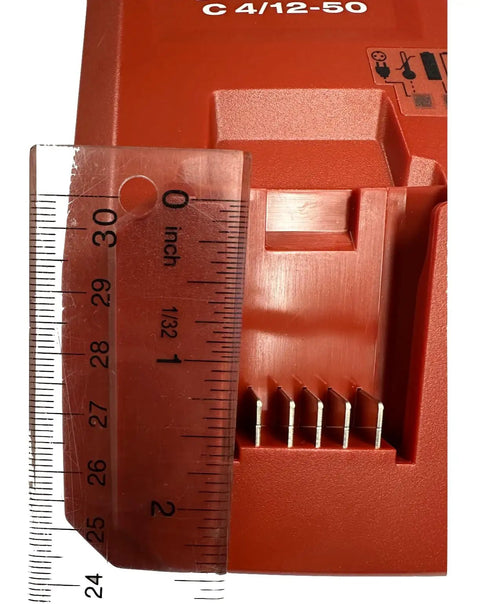 Close-up of C 4/12 50 Battery Charger for Cordless Systems 110V Black with size ruler showing measurements.