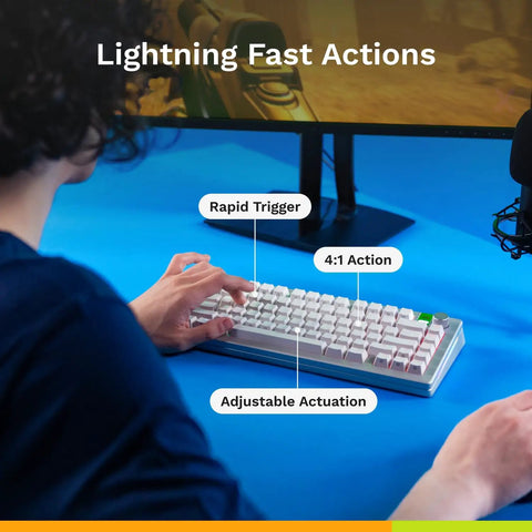 Straight Up Game Changer 100 Percent Mechanical Gaming Keyboard With Hall Effect Rapid Trigger and Blazing 8000Hz Polling Rate in use.