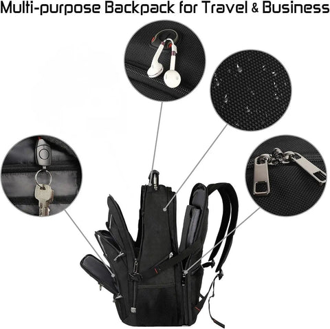 Go To Extra Large Laptop Backpack 55L 60L For Travel And Gaming, Fits 19 Inch Laptops, side view with pockets and zippers