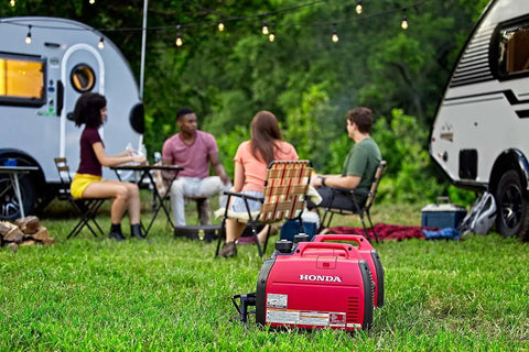 Smooth Operator 2200 Watt Portable Inverter Generator 120 Volt Output with Smart CO minder at a camping setup.