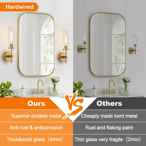 Modern Brushed Gold Wall Sconces Set Of Two With Clear Glass Hardwired Adjustable Up Or Down Vanity Light Fixture For Bathroom Smooth Vibe Upgrade comparison with mirror.