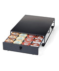 Rolling Mini Black Finish K Cup Drawer Organizer For Under Coffee Pot Storage 24 Pod Pack Holder with visible coffee pods.