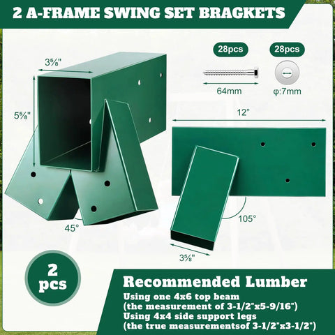 Heavy Duty Swing Set Bracket Kit For DIY Outdoor Playground Three Piece A Frame Hardware Set Built Tough With Two Main Brackets And One Middle Bracket Green Finish For Easy Assembly