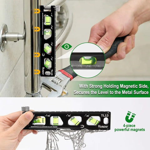 Pro Grade Torpedo Level With Magnetic Conduit V Groove Track, 6.2 Inch Aluminum Alloy Spirit Level With Four Vials, Ultra Precise Bubble