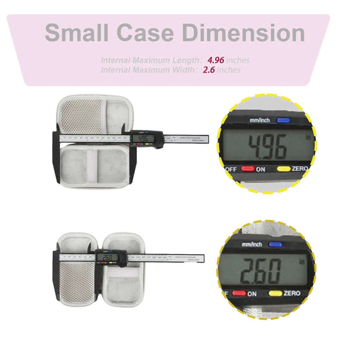 Heavy Duty Tech Travel Organizer Case For Vape Pods And Charging Cables Hella Slick Pink Mini Stash Bag dimensions measured at 4.96x2.6 inches.
