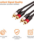 2 Male RCA Stereo Audio Cable For HiFi Systems And Subwoofers Crystal Clear Audio Gold Plated Connectors 15 Feet High Fidelity Digital Audio Interconnect For Amplifiers And Active Speakers, gold-plated RCA plugs