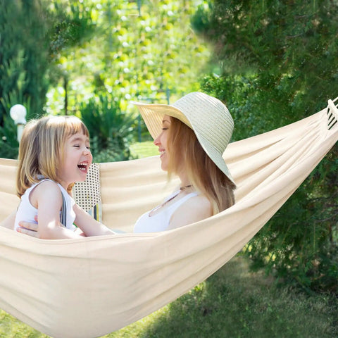 Cotton Hammock For Chill Sessions Up To 660 Lbs 8.9 By 4.9 Ft Portable Indoor Outdoor Backyard Camping Setup With Detachable Spreader Bar