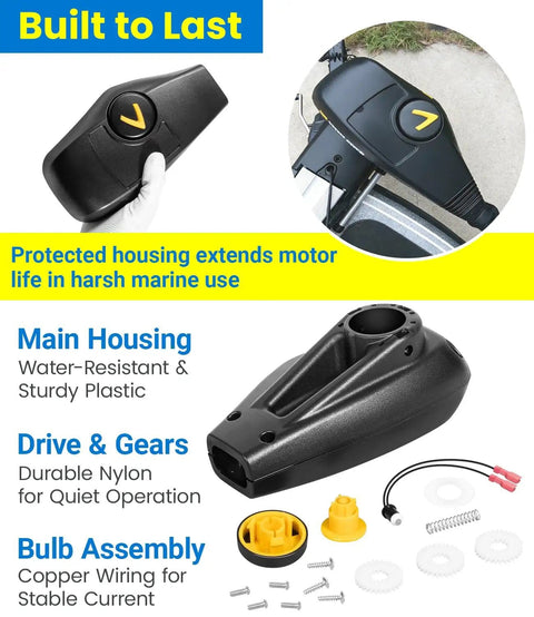 All In One Foot Control Repair Kit For Fortrex And Maxxum Trolling Motors with top cover, bottom base, gears, and indicator shown.