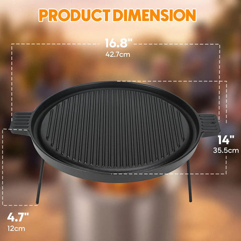 Cast Iron Griddle Pan For Solo Stove Ranger Fire Pit 14 Inch Cooking Surface Double Sided Reversible Grill With Detachable Legs