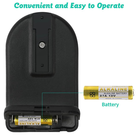 Back view of garage remote with battery slot open and alkaline battery, 2 Pack Replacement Garage Door Opener Remote Compatible With Intellicode And Overhead Door ACSCTG