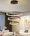 Dope Modern LED Chandelier Pendant Light For Kitchen Island Dining Living Room Bedroom Foyer, 90W Dimmable Black 3-Ring Acrylic Fixture