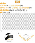 Hardcore Gravel Stabilizer Grid size chart with dimensions for patios, driveways, and slopes showing honeycomb panel design.