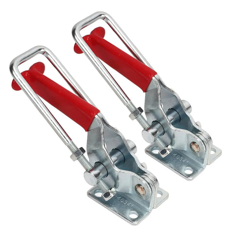 Heavy Duty U Toggle Clamps 2 Pack, 2000 Lb Capacity, Self Locking Zinc Plated Cold Rolled Steel with red handles
