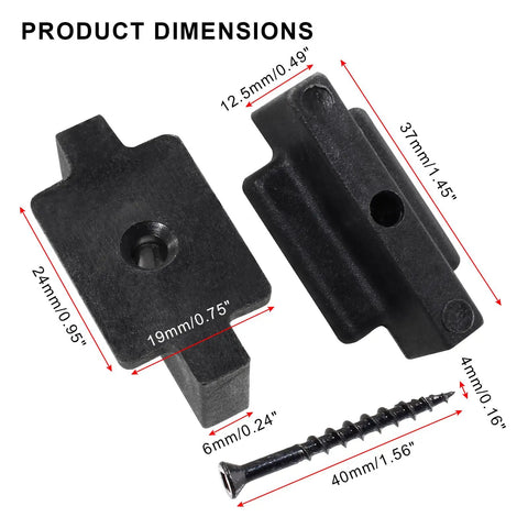 Kickass Hidden Deck Fastener Clips 50 Pack For Composite And Pressure Treated Wood Includes Rust Proof Screws, showing dimensions and screw.