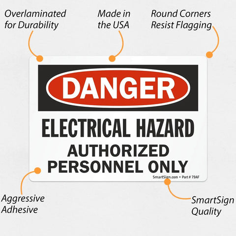 Danger Electrical Hazard Authorized Personnel Only Label 3.5x5 Laminated Vinyl Black Red On White With Aggressive 4 Mil Adhesive