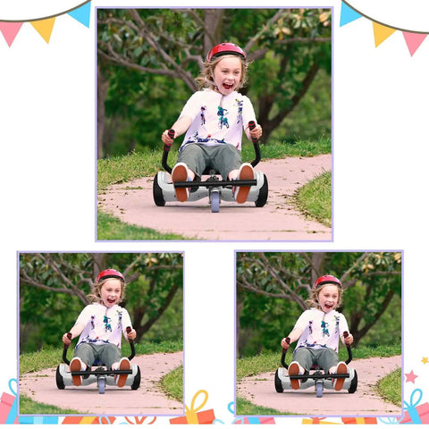 Child riding Go Kart Seat Attachment For Hoverboards, Adjustable Hoverboard Cart Kit Fits 6.5in 8in And 10in Hoverboards