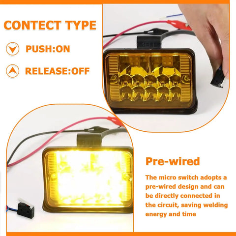 Close-up of 2 Pack Micro Limit Switch With Removable Lever SPDT 1 NO 1 NC 6A 12V DC Or 5A 250V AC next to a yellow light panel