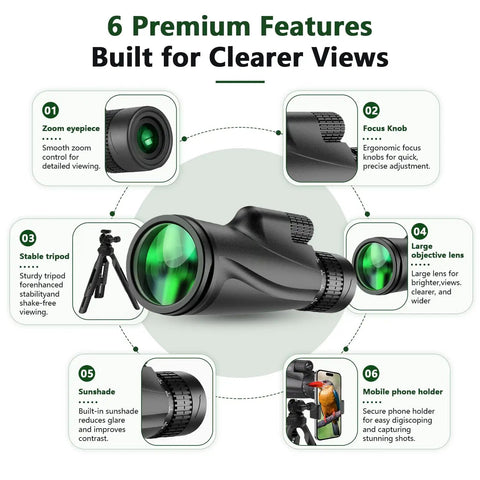 80x100 High Power Monocular With Smartphone Adapter For Adults Crystal Clear Bird Watching Scope Travel Camping Hiking Adjustable Zoom Lightweight Portable Long Range View For Nature Lovers And Outdoor Enthusiasts, with tripod