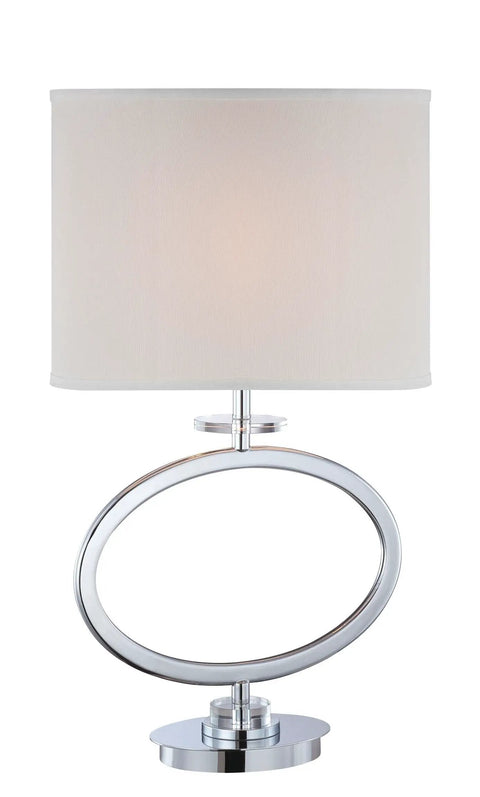 Renia Table Lamp With Chrome Finish And Off White Fabric Shade, Crystal Accents, 28-1/2 Inch Tall, Elliptical Shade 12x17, Base 6x8