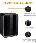 Portable Ceramic Space Heater For Indoor Use With Three Heat Settings And Temperature Control Lightweight 1.7 Lbs 520 Watt Black