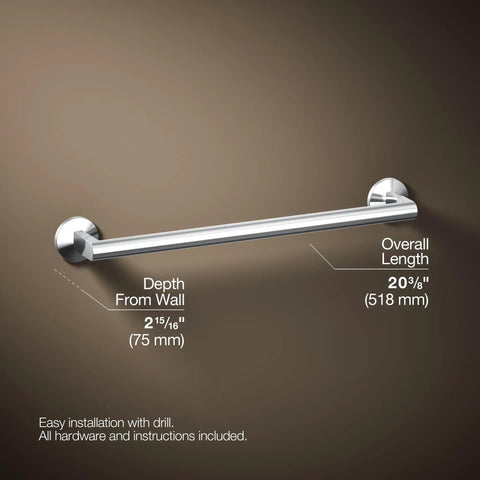 18-Inch Towel Bar In Polished Chrome, Slick Modern Bathroom Accessory With Premium Metal Build, Tarnish Resistant, side view specs