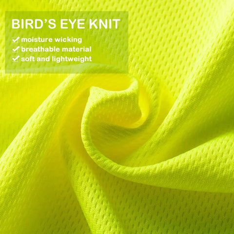 Close-up of Bird's Eye Knit fabric texture for 6 Pack Class 3 High Visibility Long Sleeve Safety Shirts With Reflective Strips And Pocket Wicking Breathable Hi Vis Workwear For Construction Roadwork Outdoor Jobs Yard Crew Size XL