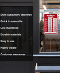Glass door with Go To Open And Closed Sign Kit With Changeable Letters And Numbers For Glass Doors Red Business Hours Display visible