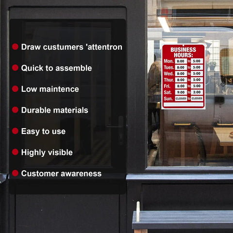 Glass door with Go To Open And Closed Sign Kit With Changeable Letters And Numbers For Glass Doors Red Business Hours Display visible