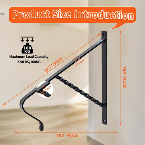 Straight Up Premium Wrought Iron Handrail For One Or Two Steps With Dead Simple Wall Mount Stair Grip Lever Featuring Knockout Strength And Slick Leaf Design For Outdoor Porch Step Support Daily, 19.7 x 16.9 x 1.6 inch dimensions with maximum load of 220LBS.