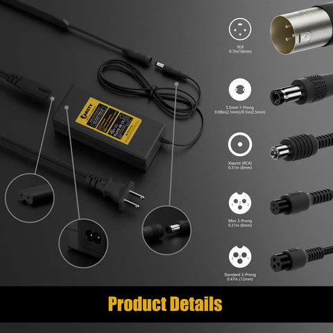 42V Electric Scooter And Hoverboard Charger UL Certified For Most 36V Lithium Batteries With Five In One Universal Plug Set