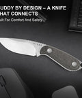 Buddy Fixed Blade Knife With 3 Inch D2 Steel Blade, Olive Green Micarta Handle displayed on black surface