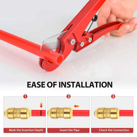 Installation process of Pack Of 10 3/4 Inch Push Fit Straight Couplings For Pex CPVC Copper Fittings With Disconnect Clip Quick Install