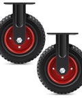 8 Inch Outdoor Heavy Duty Caster Wheels Set Of Two Badass Rubber Castors With Brake 1100 Lbs Load Capacity close-up view with red hub