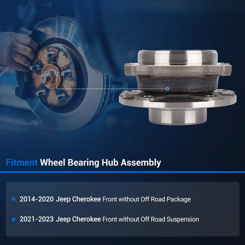 Front Wheel Hub And Bearing Assembly For 2014 To 2023 Jeep Cherokee Without Off Road Suspension With ABS System Replaces 513349
