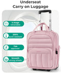 Your Go To Underseat Carry On Luggage With Wheels For Women, 16 Inch Lightweight Personal Item Bag In Blush Pink with features