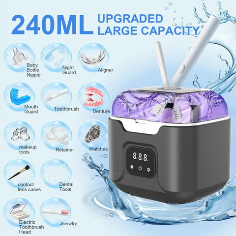 Dope Ultrasonic Retainer Cleaner Machine With 48kHz Power 4 Modes And Timer 240ML Dental Pod For Dentures Mouth Guards Braces