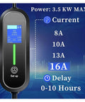 Portable Type 2 EV Charger 3.6KW 16AMP 240VOLT Electric Car Charging Cable display showing current settings and power levels.
