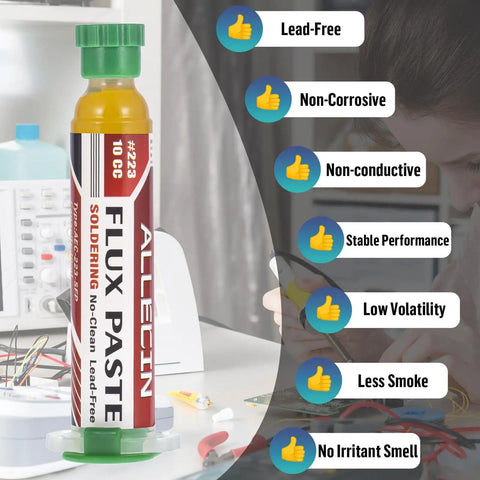 No Clean Soldering Flux 223 10cc 10ml High Viscosity Paste Syringe For Circuit Boards And Copper Wires With Needle Dispensing Tool Pack Of 1 Pcs Lead Free Electronics Solder Flux For Quick Solder Fixes with benefits listed