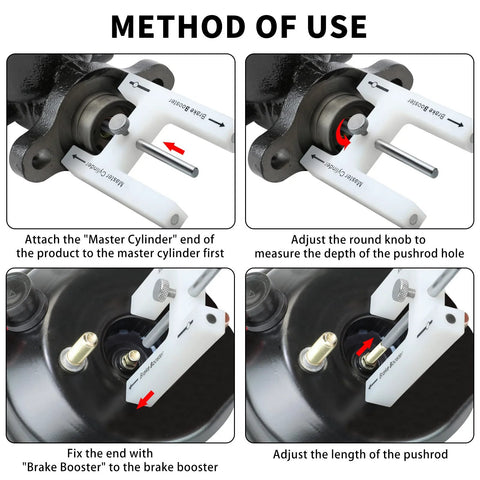 Brake booster adjustment tool Briidea, white plastic with metal pushrod and magnet for most boosters (Amazon)